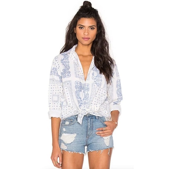 Current/Elliott The Prep School Oversized Button Up Shirt in Badass Bandana - Picture 5 of 11